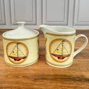Vintage American Atelier "Chesapeake" Sugar Dish w/Lid & Creamer Nautical EUC